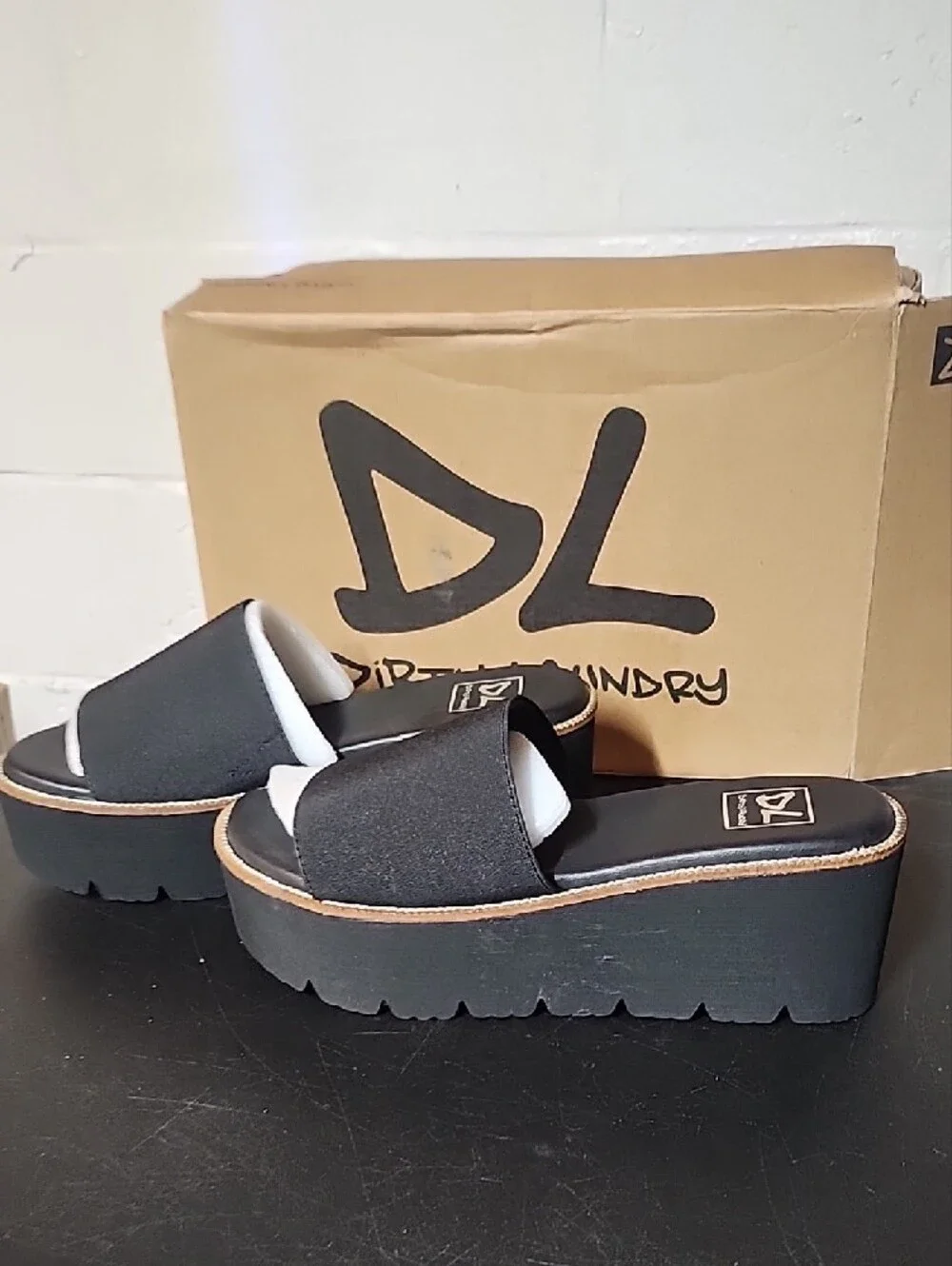 Dirty Laundry Black Platform Slide Sandals